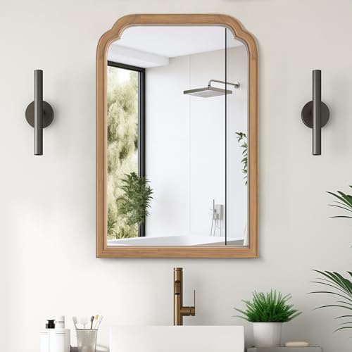 WallBeyond Wood Frame Wall Mirror Rounded Corner Arch Rectangle Mirror for Entryway, Living Room or Bedroom Home Decor - Light Woodgrain [20" x 30" Honey-Colored] - color: Honey B, size: 30"L x 20"W