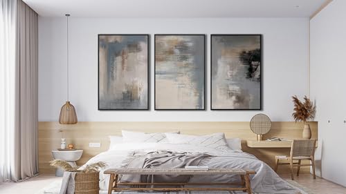 Large Framed Abstract Wall Art, Modern Grey Canvas Prints, 16"x24"x3 - color: grey, size: 16" X 24" X 3pcs Framed