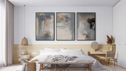 Large Framed Abstract Wall Art, Modern Grey Canvas Prints, 16"x24"x3 - color: grey, size: 16" X 24" X 3pcs Framed