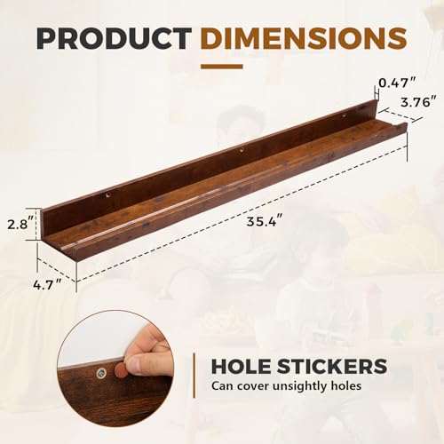 Muzilife 45.3" Large Floating Shelves Wood Wall Shelf with Lip, 2Pcs, Honey - color: Honey, size: 45.3"