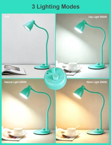 BOHON LED Desk Lamp with USB Charging Port, 3 Color Modes Dimmable, Teal - color: Teal