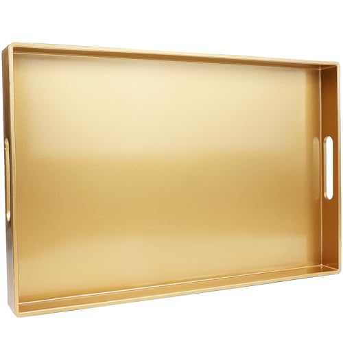 Spsyrine Gold Decorative Serving Tray with Handles, Elegant Plastic Coffee Table Tray for Ottoman, Living Room, Home Decor 15.6" X 10.2" - color: Gold