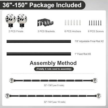Ceramic Black Curtain Rods for Windows 16 to 144 Inches Adjustable Length - color: Ceramic Black, size: 16"-144"|1 Pack