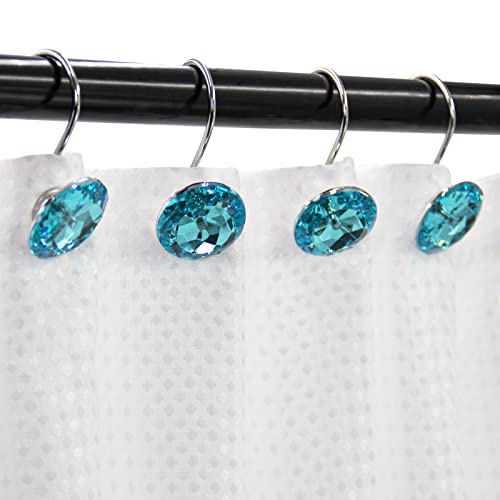 Crystal Diamond Round Shower Curtain Hooks Rings for Bathroom,Aqua,12PCS - color: Aqua