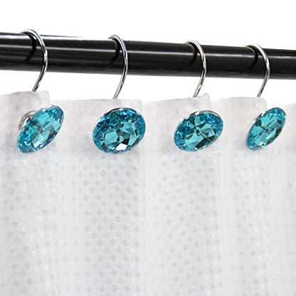 Crystal Diamond Round Shower Curtain Hooks Rings for Bathroom,Aqua,12PCS - color: Aqua