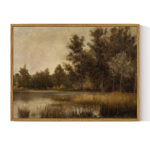 ARPEOTCY Vintage Framed Canvas Wall Art, 12x16 Inch Vintage Lakeside Wall Art for Living Room Bedroom Gallery, Farmhouse Picture with Frame, Retro Landscape Bathroom Decor Aesthetic - color: Bernet's Swamp, size: 16"L x 12"W
