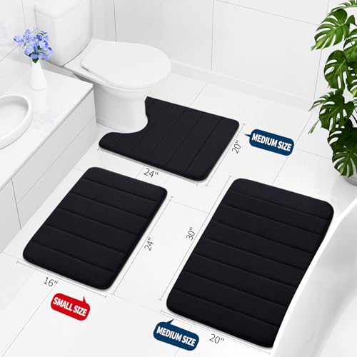Buganda Memory Foam Bath Mat 47 x 17, Ultra Soft Absorbent Bathroom Rugs - color: Black, size: 47" X 17"