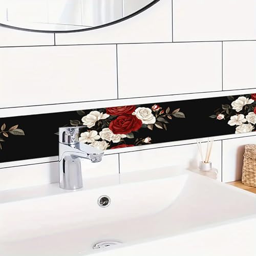 HOMETITUTE Peel and Stick Wallpaper Border 4x196in Red Rose Pattern - color: rose pattern
