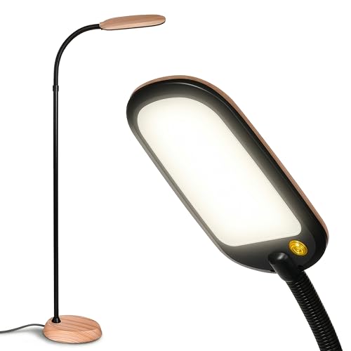 Brightech Litespan Slim LED Floor Lamp - Modern Reading Light Over Chair for Living Rooms & Offices, Tall With Adjustable Gooseneck, Crafts Work Light, Dimmable Standing for Bedroom - Wood - color: Natural Wood