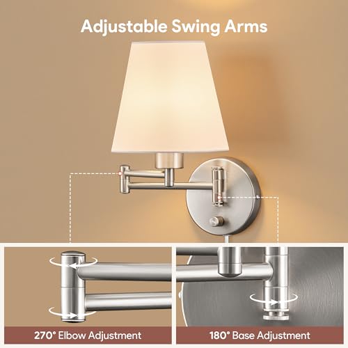 VONLUCE Wall Lamp, Plug in & Swing Arm Wall Sconce, Nickel Finish - color: Nickel, size: 1 Pack