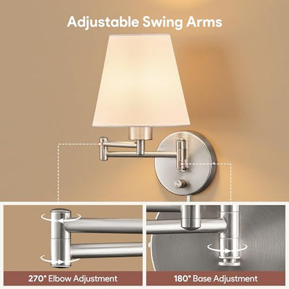 VONLUCE Wall Lamp, Plug in & Swing Arm Wall Sconce, Nickel Finish - color: Nickel, size: 1 Pack