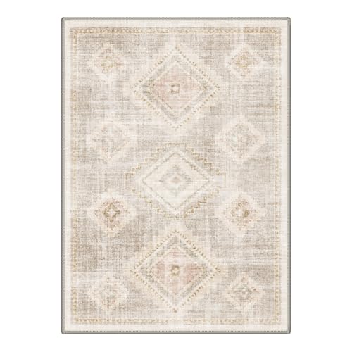 GENIMO 5X7 Area Rug for Living Room, Washable Boho Medallion Non Slip Thin - color: Blush Beige, size: 5' x 7' (Rectangular)