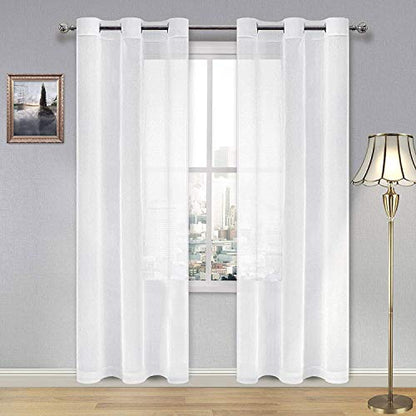 DWCN White Sheer Curtains for Living Room Bedroom - Faux Linen Look Voile Drapes Grommet Top Window Curtain Panel 46 x 84 inches Long, Set of 2 Panels - color: White, size: 46"W x 84"L (Pack of 2)