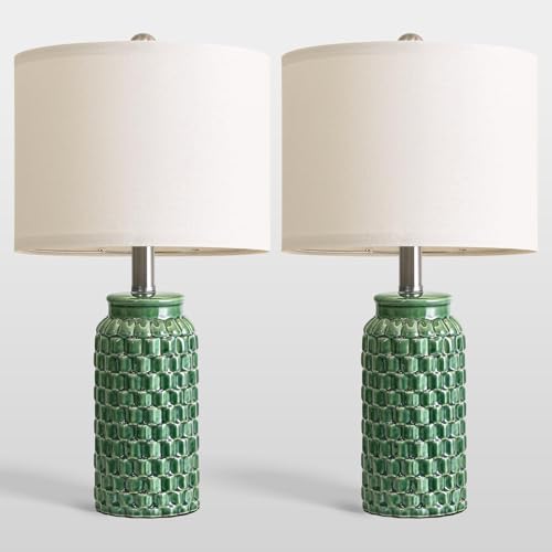 USumkky 20.5" Ceramic Table Lamps Set of 2 - Modern Farmhouse & Boho Style, Bedside Nightstand Lamps for Bedroom, Living Room End Table Lamps, Small Desk Lamp(Green) - color: 20.5" Green