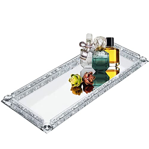 Crystal Glass Tray, 11.7"x5.9" Silver Rectangular Perfume Tray - color: Silver a