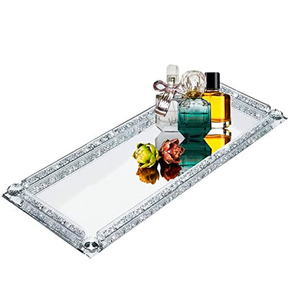 Crystal Glass Tray, 11.7"x5.9" Silver Rectangular Perfume Tray - color: Silver a