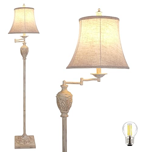 Traditional Floor Lamp with 350° Swing Arm, 3 Color Temperatures,White Wash - color: White