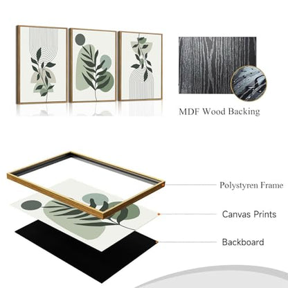 Boho Line Leaf Abstract Framed Canvas Wall Art Set of 3, 12x16 inch - color: Line Leaf, size: 12"x16"Natural