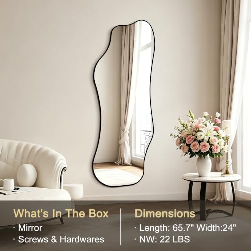 65.7"x24" Irregular Full Length Mirror, Abstract Wall Mirror - color: Black Asymmetric