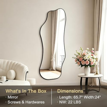 65.7"x24" Irregular Full Length Mirror, Abstract Wall Mirror - color: Black Asymmetric