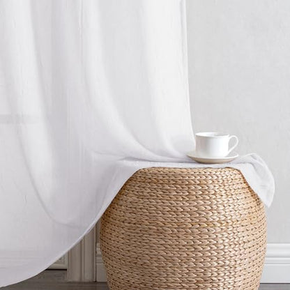 Chyhomenyc Crushed Sheer White Curtains 84 Inch Length 2 Panels - color: White, size: 42"W x 84"L (Pack of 2)