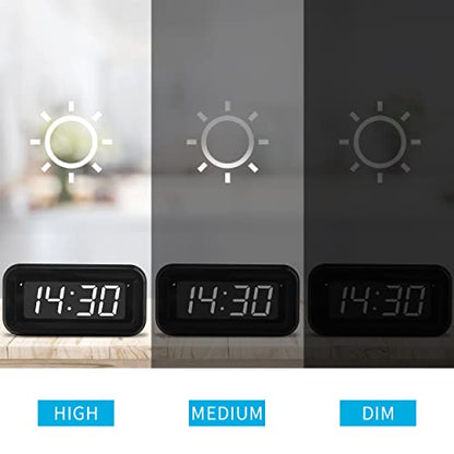 KWANWA Kids Alarm Clock, White LED, Battery, Auto-Night Mode, 12Hr/24Hr, Small, Travel, Bedside, Wall-Mount/Table-top, Easy to Read - color: Black Case-white Led
