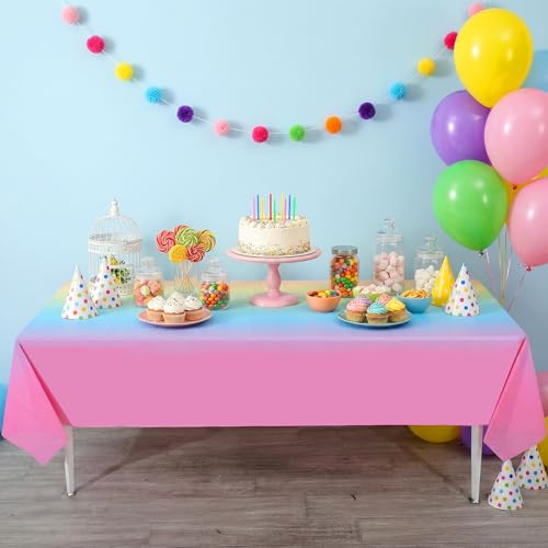 NatNarr 3 Pack Plastic Pastel Tablecloths, Disposable Princess Table Cloth - color: Rainbow