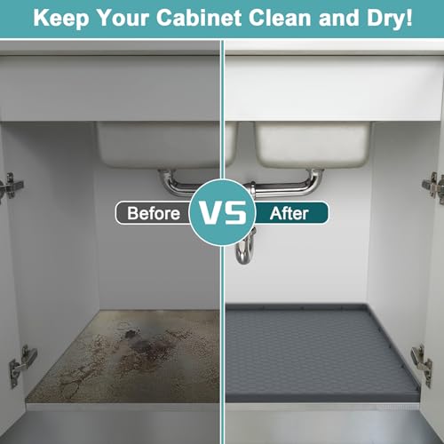 Under Sink Mats for Kitchen Waterproof, Under Sink Tray 34" x 22", Gray - color: Gray, size: 34" x 22"
