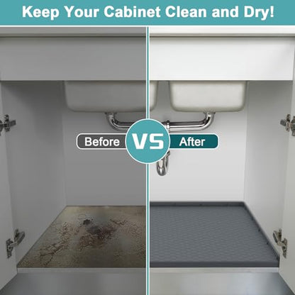 Under Sink Mats for Kitchen Waterproof, Under Sink Tray 34" x 22", Gray - color: Gray, size: 34" x 22"