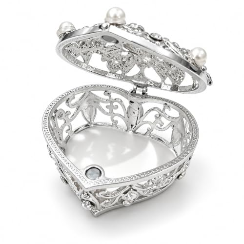 Silver Heart Jewelry Trinket Box Crystal Rhinestone jewellery Box - color: silver_Heart