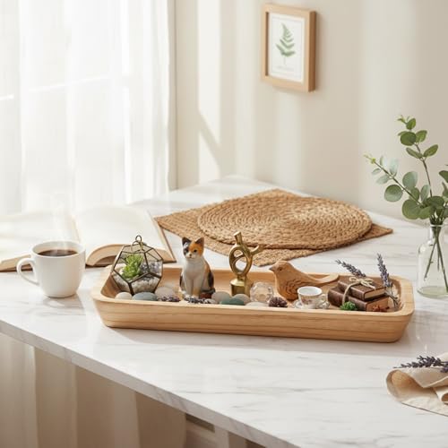 Decorative Wood Dough Bowl, 16" Wooden Dough Bowl for Home Decor Long Narrow Wooden Tray Wood Bowl for Table Centerpiece Decorations