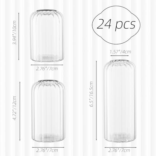 Glass Bud Vases Set of 24, Ribbed Small Flower Glass Vases for Centerpieces - color: Ribbed-24pcs