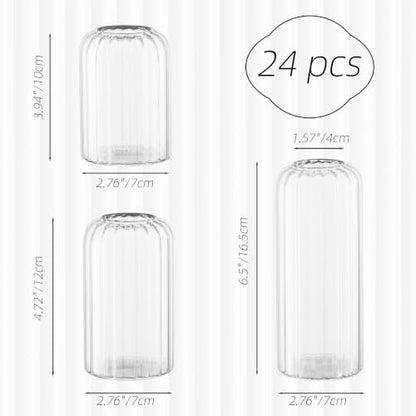 Glass Bud Vases Set of 24, Ribbed Small Flower Glass Vases for Centerpieces - color: Ribbed-24pcs