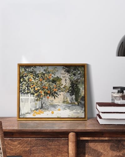 InSimSea Framed Canvas Wall Art Vintage Decor Country Orange Trees Earthy Room Decor Aesthetic Oil Painting Wall Picture Farmhouse Prints Artwork for Kitchen Living Room Bedroom Bathroom Rustic 8x10in - color: Orange Tree, size: 10"L x 8"W