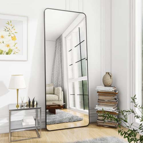 BEAUTYPEAK Black Full Length Mirror, 64"x21" Rounded Corner Floor Mirror Standing Hanging or Leaning Against Wall, Suitable for Bedroom or Dressing Room - color: Black, size: 64"L x 21"W