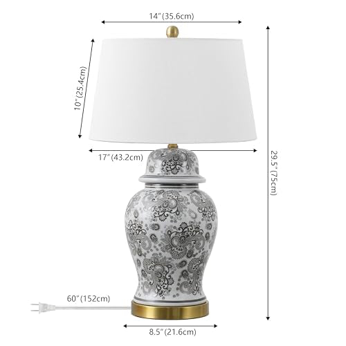 JONATHAN Y Ellis Chinoiserie Ginger Jar Table Lamp 29.5", Gray/White - color: Gray/White