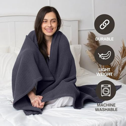 100% Cotton Waffle Weave Throw Blanket, Grey, 50"x60"inch - color: Grey, size: Throw (50" x 60")
