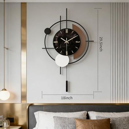 Wall Clock, Silent Quality Quartz Battery Operated with Pendulum, Large Wall Clock for Living Room Kitchen Home Bathroom Bedroom Wall Decor, 18x29.5inch(Black) - size: 18x29.5in