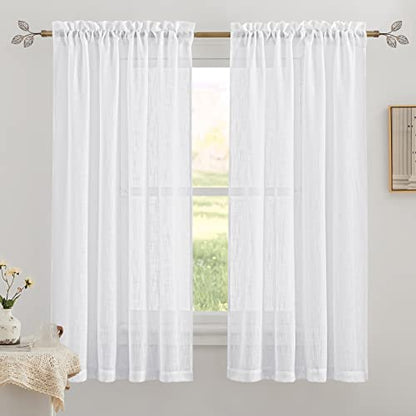 RYB HOME White Semi Sheer Curtains 63 inches Long for Bedroom - color: White, size: 70"W x 63"L (Pack of 2)