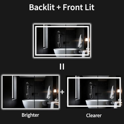 50"x30" LED Bathroom Mirror with Lights, Dimmable，Anti-Fog，Bathroom Vanity Mirror for Wall, Backlit + Front Lit, Memory Function, Shatter-Proof，Tempered Glass - size: 30"L x 50"W