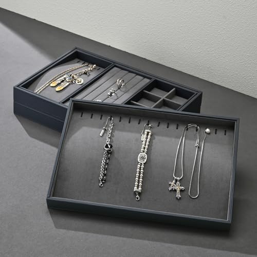 Grey 4-in-1 Stackable Combined Jewelry Display Organizer Trays - size: 3 Grid