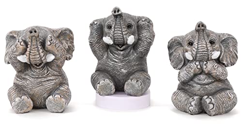 Set of 3 Elephant Statues Cute Figurines Home Decor | Set of 3 Cute Elephant Figurines Home Decor Accents for Shelf, Desktop - Animal Sculptures Gift for Elephant Lovers - color: Gray