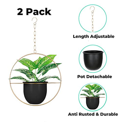 2 Pack Hanging Planter with 5.5" Pot, Metal Hanging Plant Holder - color: Black & Gold