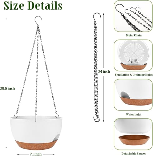 2 Pack 12 Inch Self Watering Hanging Basket Planters for Indoor Outdoor - color: White, size: 12 Inch