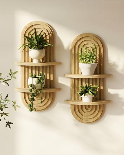 Bamworld Boho Wall Decor Plant Wall Shelf Wood Plant Holder Natural 2PCS - color: Natural, size: 16.7''-2 Pcs