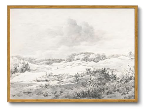 OIQArtOIQ Vintage Landscape Canvas Wall Art Framed Natural Scenery Painting Artwork Prints France Country Wilderness Farmhouse Decor Pictures Kitchen Bedroom Living Room Bathroom - color: Sketch Landscape, size: 12x16 in