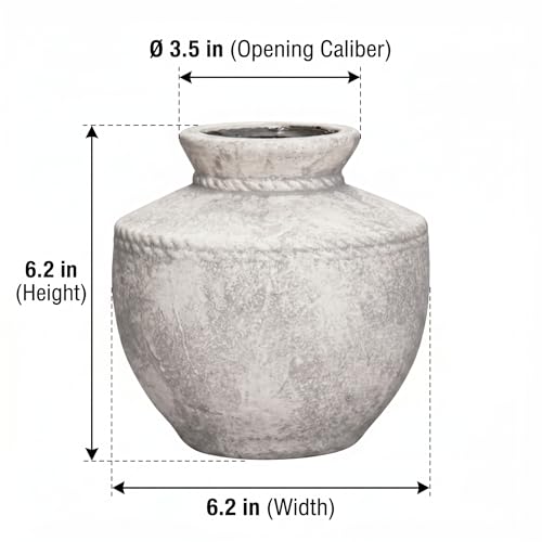 Rustic Farmhouse Vase 6 Inch Small Ceramic Flower Vases Decorative Vintage Pottery Vase for Home Decor Living Room Kitchen Coffee Table Bedroom Shelf Centerpiece - color: Light Grey, size: 6 Inch
