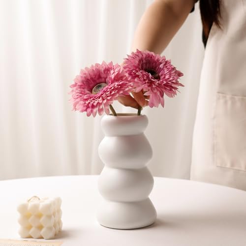 BosilunLife Ceramic Vase with Stacked Bubble Design - color: Unglazed White