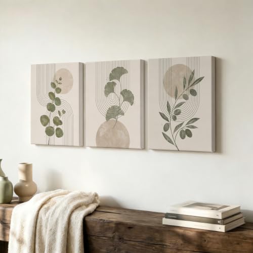 CUQQI Neutral Abstract Wall Art Set, Sage Green Canvas Prints 16x24In - color: Olive Gold, size: 24" H x 16" W x 3Pcs