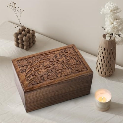 Wooden Cremation Box for Human Ashes Adult, Tree of Life Urn Box, 200 Cu in - size: Large - 200lbs